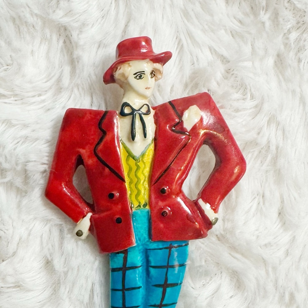 Vintage 1940s Novelty Brooch Zoot Suit Woman Dressed As A Man Androgynous